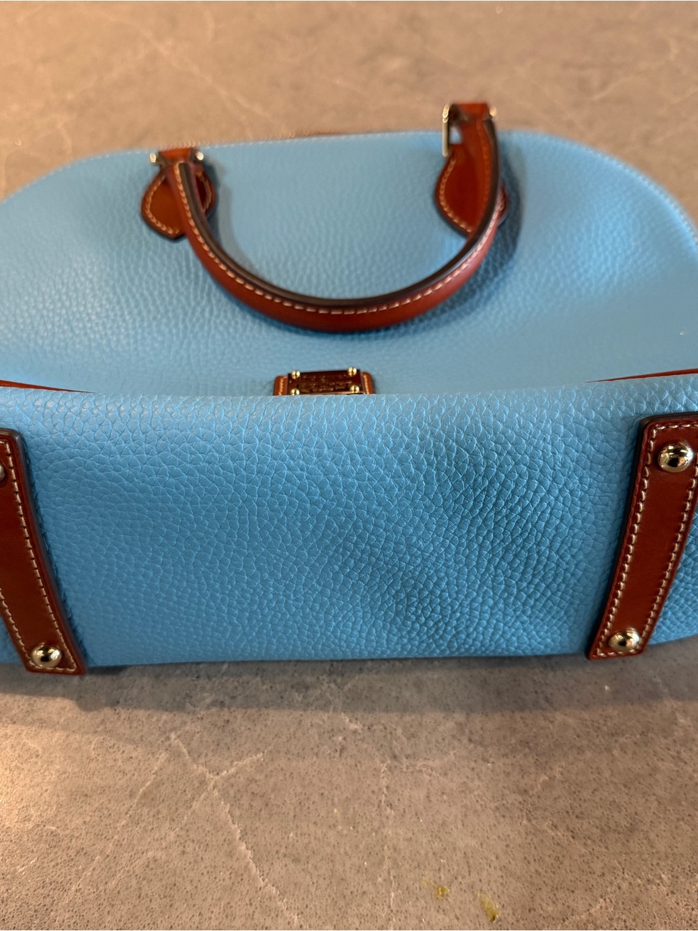 Dooney & Bourke Sky Blue Pebble Leather Satchel with Brown Trim and Handles NWT - Picture 3 of 10